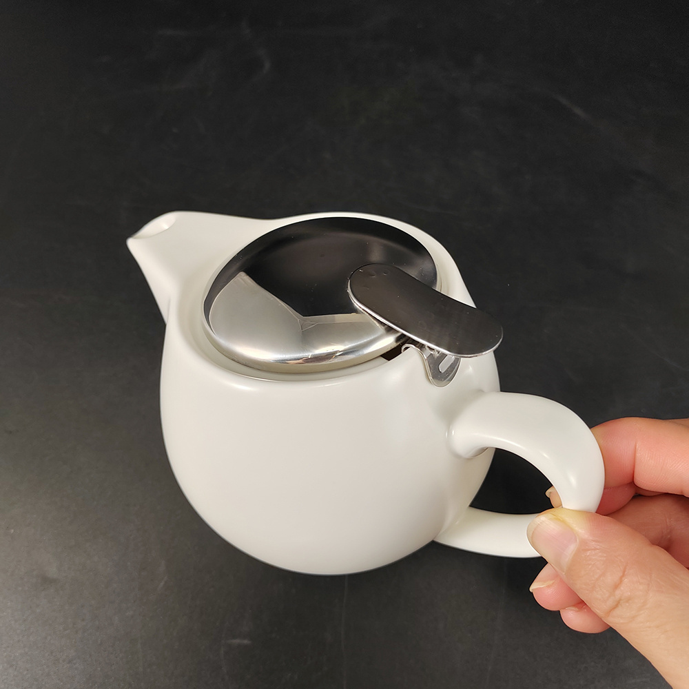 12oz fashion matte white ceramic japanese mini teapot with infuser for tea with stainless steel lid