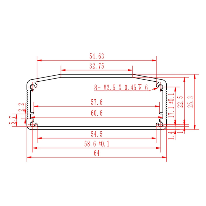 J10 64*25.5mm Project Box Desktop Power Inverter  Plastic Extrusion Panel-Mount Power Distribution Electrical Enclosure