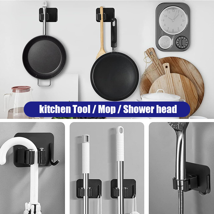 Mop Holder With Hook Adhesive Broom holder Wall Mounted Heavy Duty 304 Stainless Steel No Drill Mop Organizer rack hook