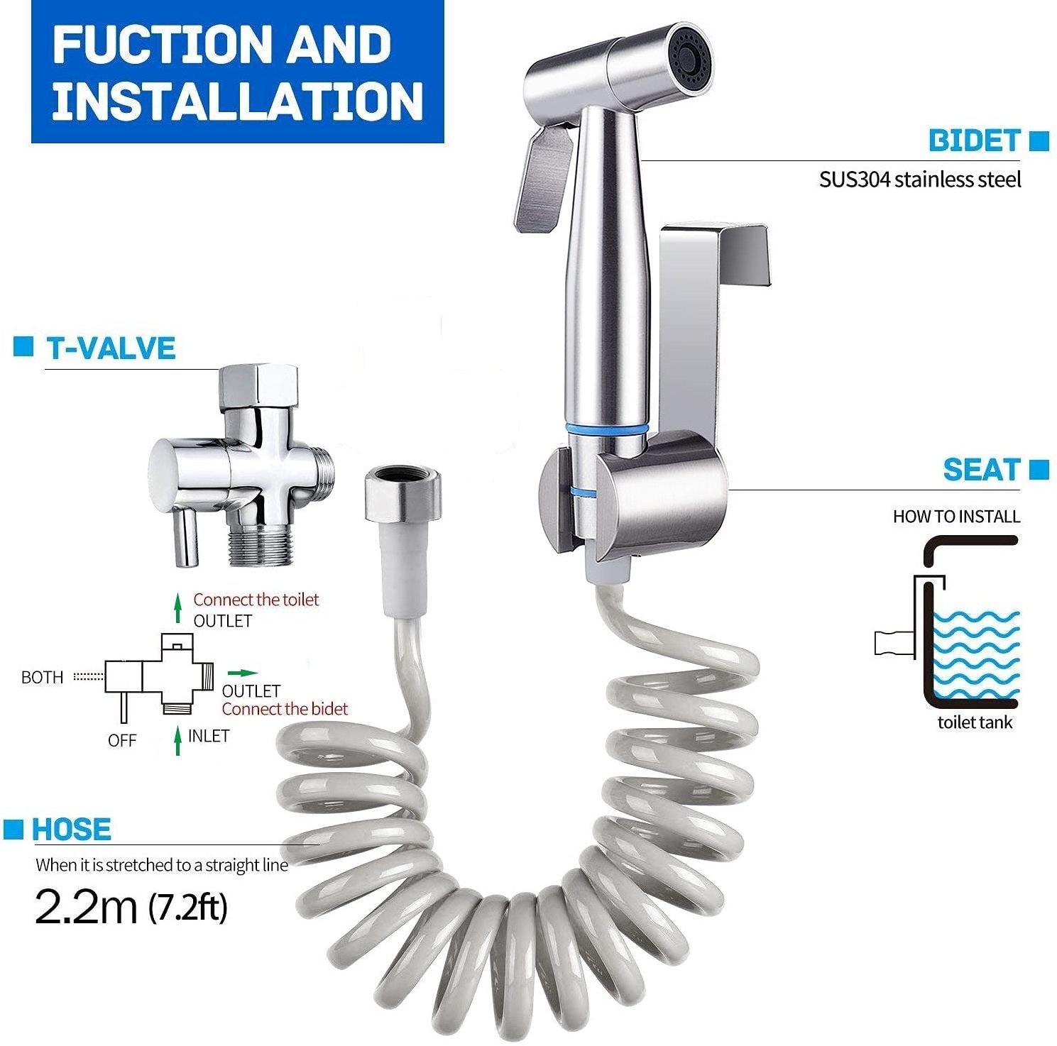 Stainless steel 304 water flow for sprayer for control the water saving sprayer gun toilet bidet bathroom bidet sprayer