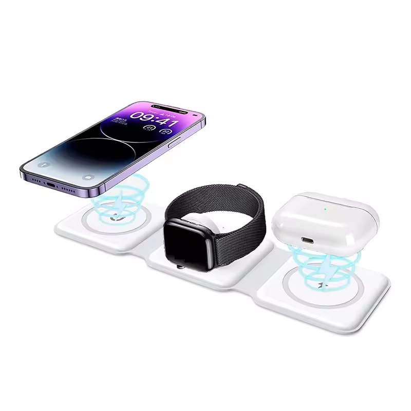 3 custom logo foldable 15w Magnetic Wireless qi Charger 3 in 1 one magnet charging station For iPhone Pro for iwatch for airpod