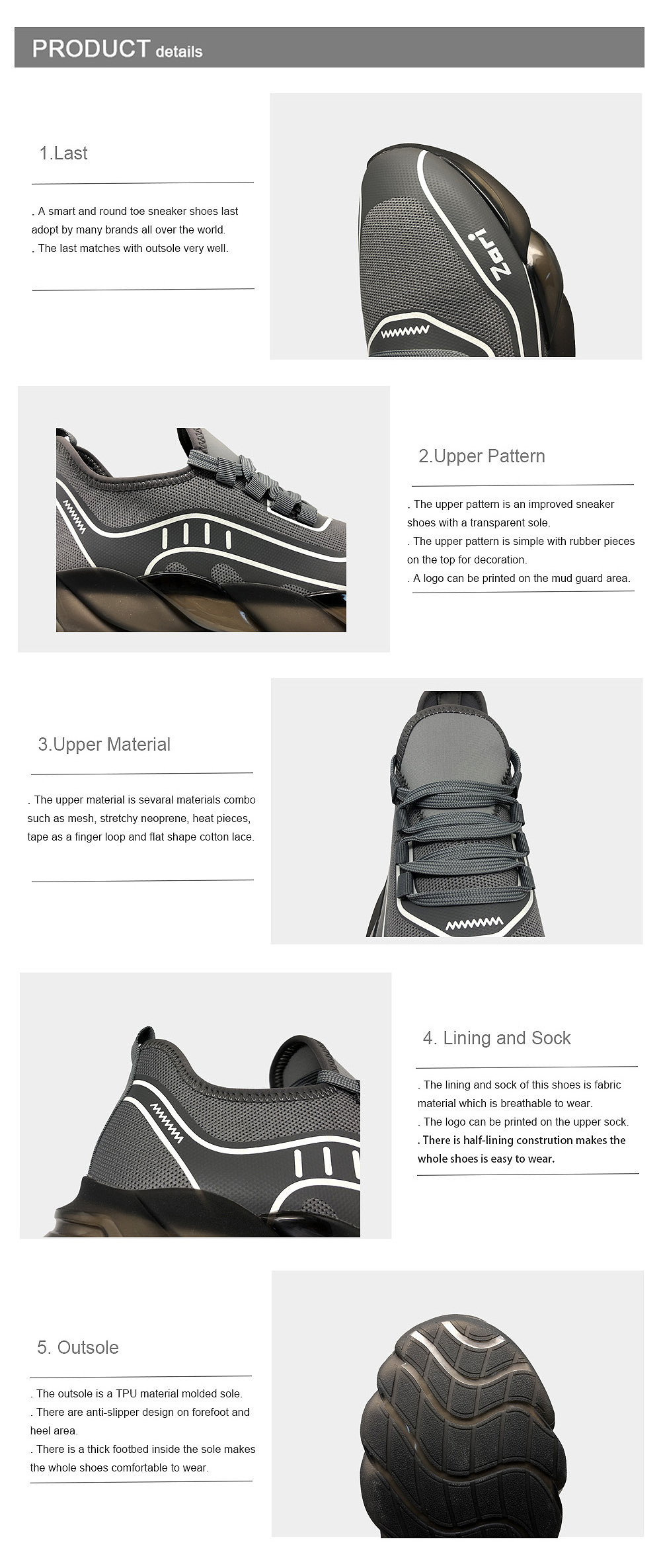 Zari OEM Custom Logo  Casual running Sport Walking Style Men Shoes