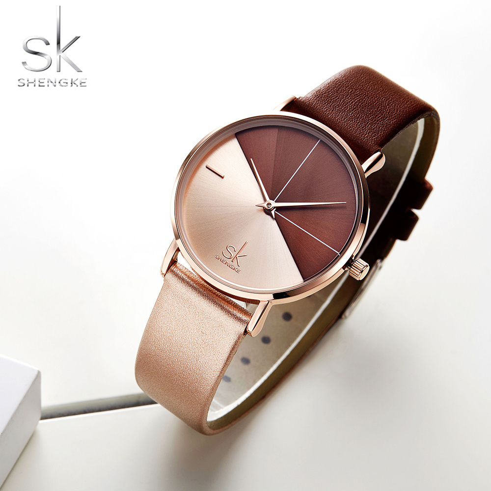 SHENGKE Women's Watches Fashion Leather Wrist Watch Vintage Ladies Watch Irregular Clock Mujer Bayan Kol Saati Montre Feminino