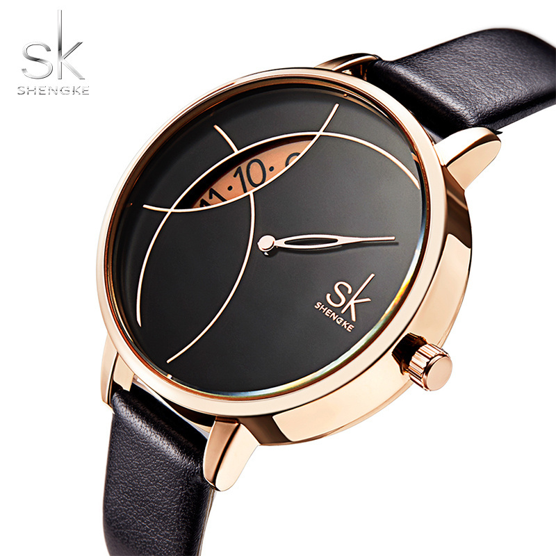 Shengke Luxury Waterproof Woman Quartz Watches Leather Style  Watch Strap Date Watch Wholesale