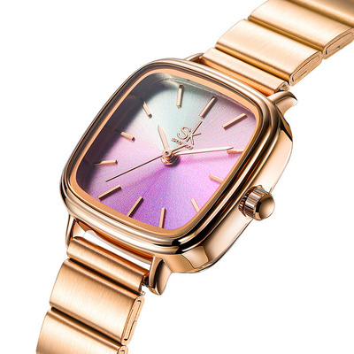 OEM Watches Logo Color Changing Women Quartz Watch Minimalist Stainless Steel Strap Square Dial Waterproof Wristwatches