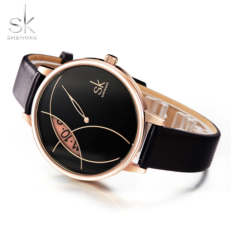 Shengke Luxury Waterproof Woman Quartz Watches Leather Style  Watch Strap Date Watch Wholesale