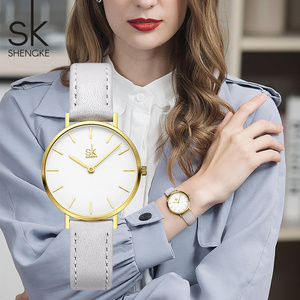 ShengKe K0181 Japan quartz movement leather white dial women waterproof watch