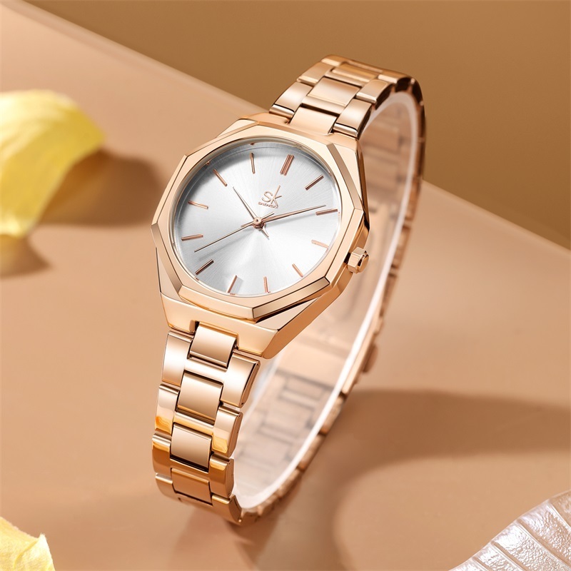 New Trendy Rose Gold Lady Luxury Business Wrist Watch waterproof Watches for women Stainless Steel Quartz Watch