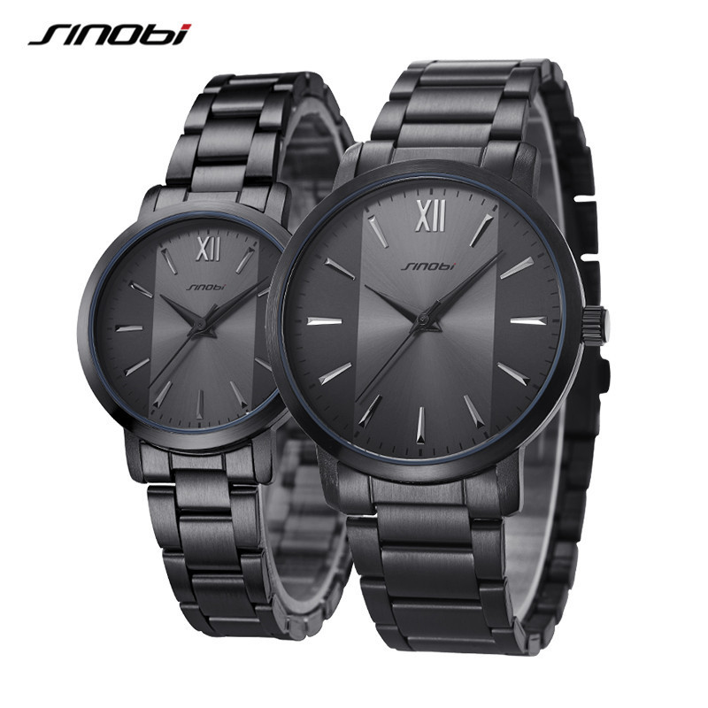 SINOBI Fashion Casual Pair Watches Black Luxury Men Women Watch Waterproof Couple Quartz Wristwatches Relogio Masculino S9819G/L