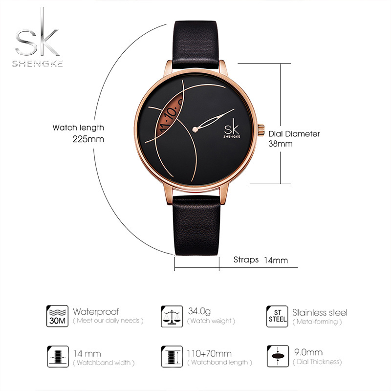 Shengke Luxury Waterproof Woman Quartz Watches Leather Style  Watch Strap Date Watch Wholesale