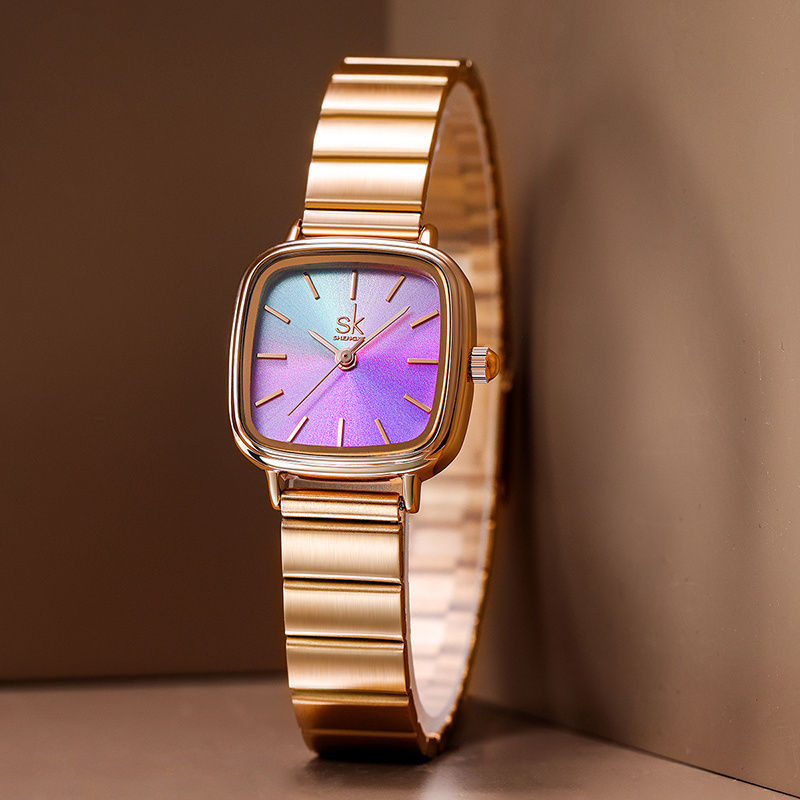 OEM Watches Logo Color Changing Women Quartz Watch Minimalist Stainless Steel Strap Square Dial Waterproof Wristwatches