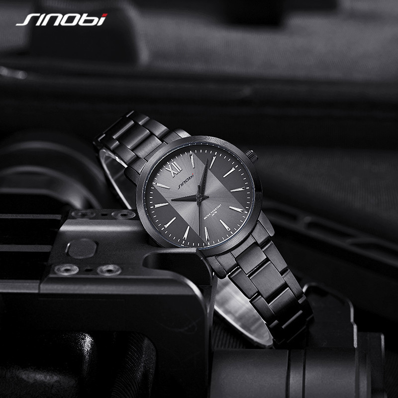 SINOBI Fashion Casual Pair Watches Black Luxury Men Women Watch Waterproof Couple Quartz Wristwatches Relogio Masculino S9819G/L