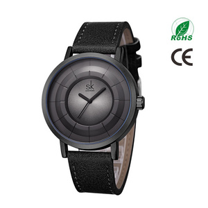 Shengke SK Black Dial Japan quartz movement Men Watches Fashion Leather strap Men Watches Simple DesignMale Wristwatches K9015G