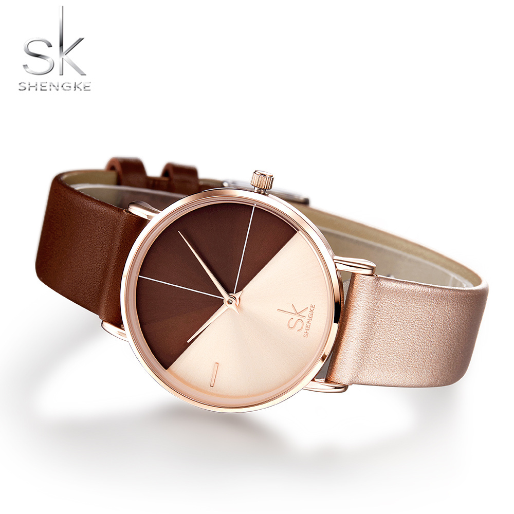 SHENGKE Women's Watches Fashion Leather Wrist Watch Vintage Ladies Watch Irregular Clock Mujer Bayan Kol Saati Montre Feminino