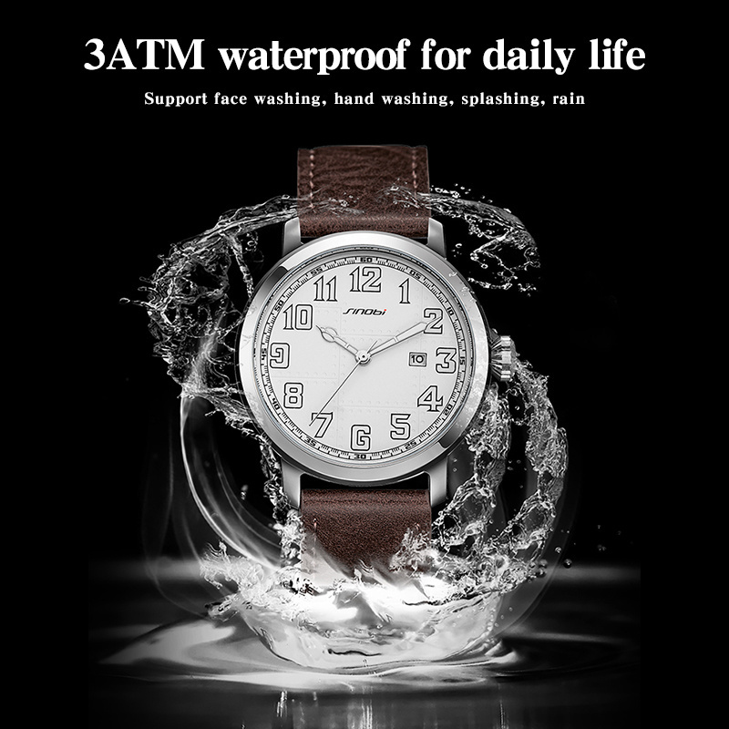 Sinobi Classic Style Men Watches Hot sale Design Quartz Mens Watches Luminous Pointer Leather Business Male Wristwatches S9813G