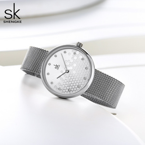 SK Brand Mesh Lady Wrist Watch Honeycomb Creative Women Watch Fashion Silver Alloy Watch K0125L