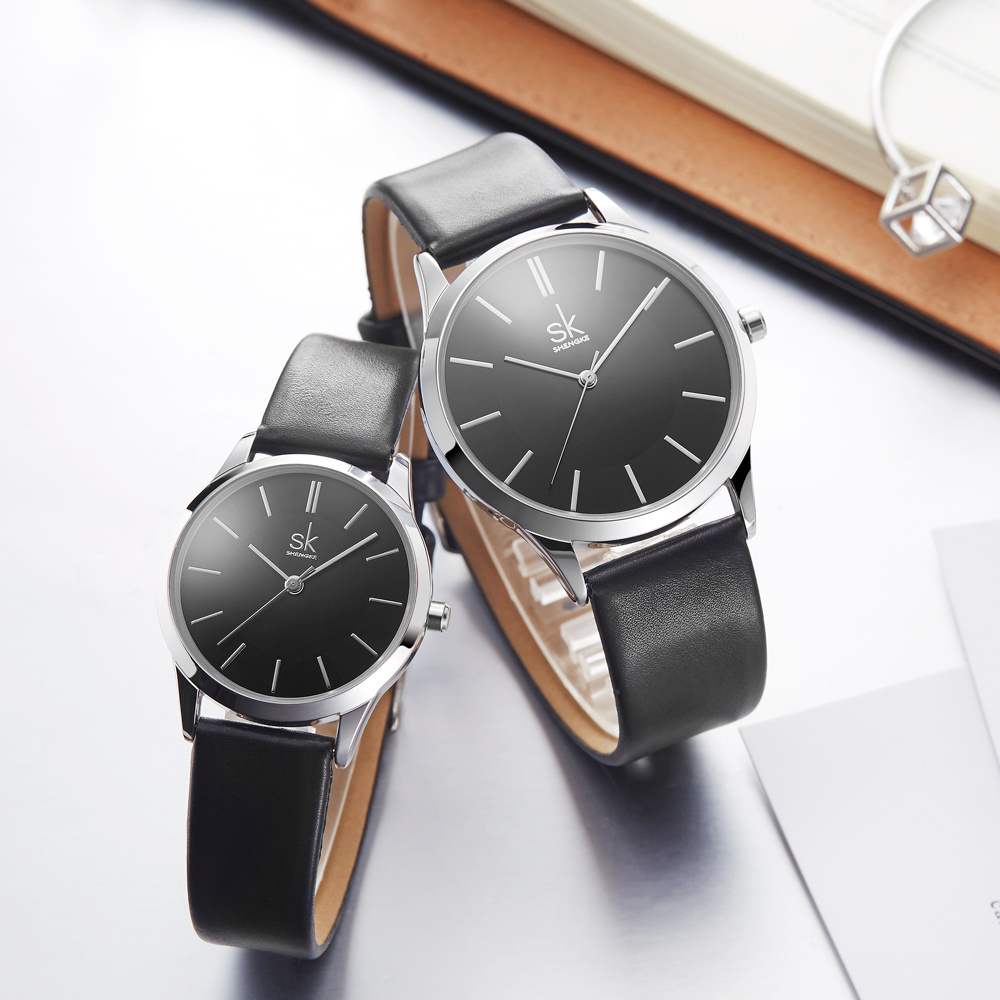 Shengke New Fashion Brand Leather Band Women Men Couple Watches Luxury Quartz Female Male Wrist Watch New Women's Montre Clock