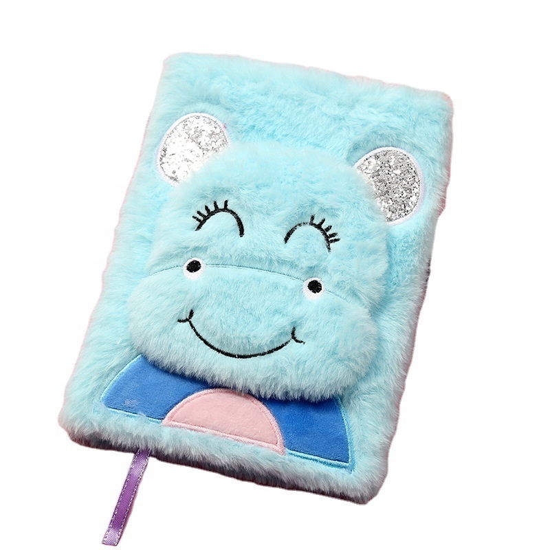 BSCI factory girl gift kids fluffy diary soft puppy 3d plush notebook set with lock