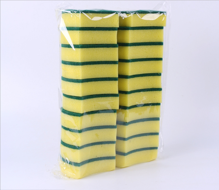 Heavy Duty Magic Cleaning Scouring Pad Sponge Yellow And Green Sponge Scrubber