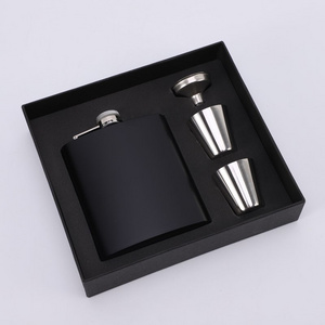 Gift Box Portable Hip Flask Stainless Steel 7oz Black Alcohol Hip Flask Gift Set with Funnel And Cup