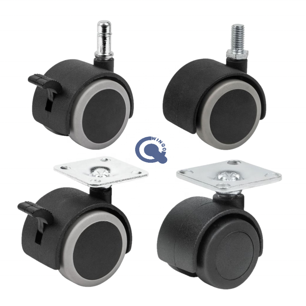 Caster Factory direct supply 1.5 inch 60mm small plastic black furniture chair bearing caster wheels caster