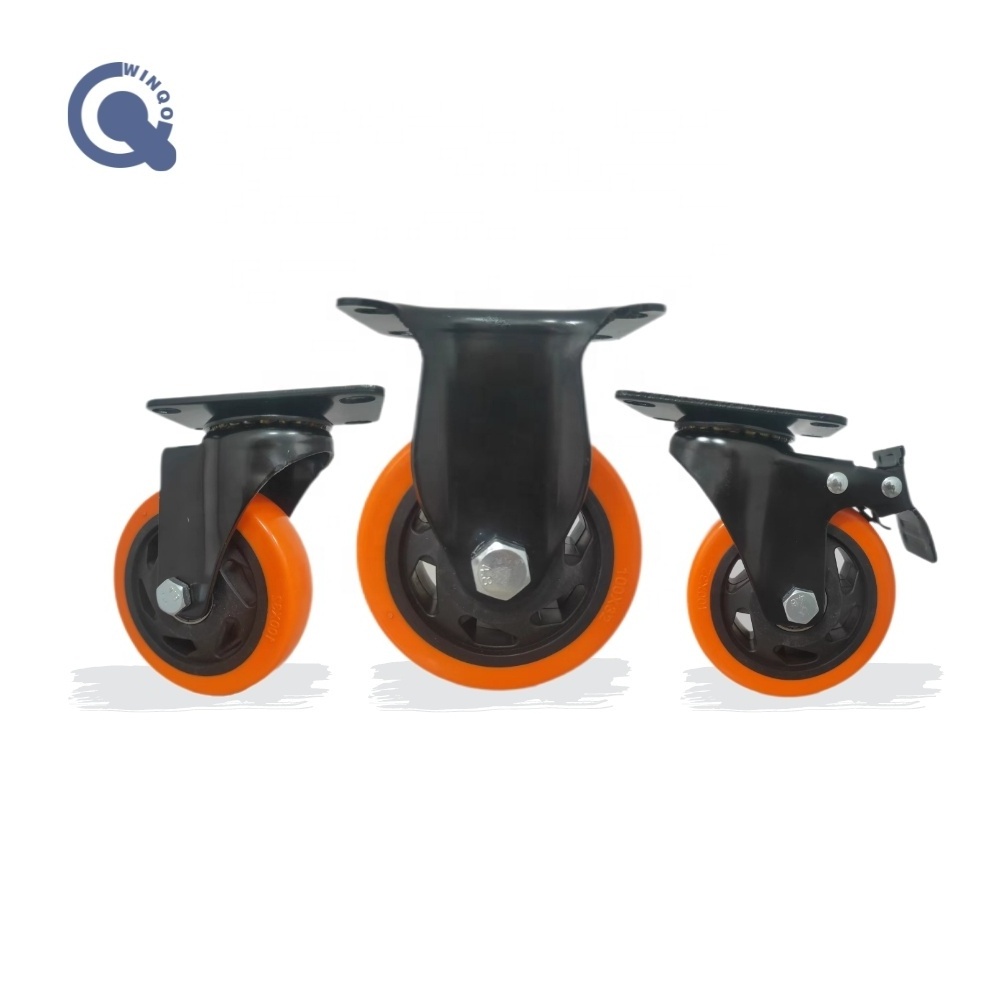 Heavy Duty 4 Inch 100mm All Black Castor Swivel Break Plate Threaded Stem Trolley Caster for Hand Cart Wheels