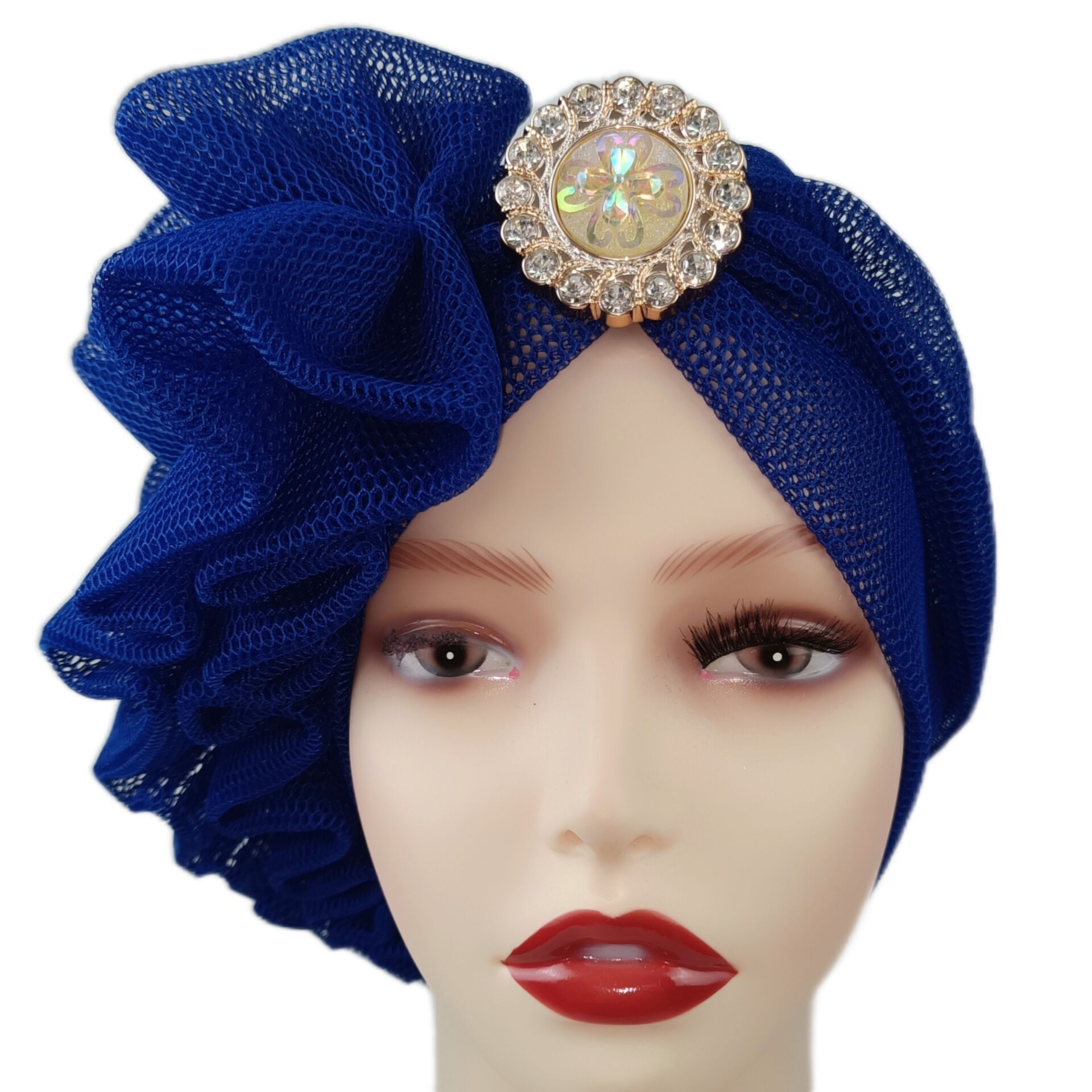 new ethnic wrinkled lace forehead beaded African hat ladies mesh polka dots Muslim headwrap