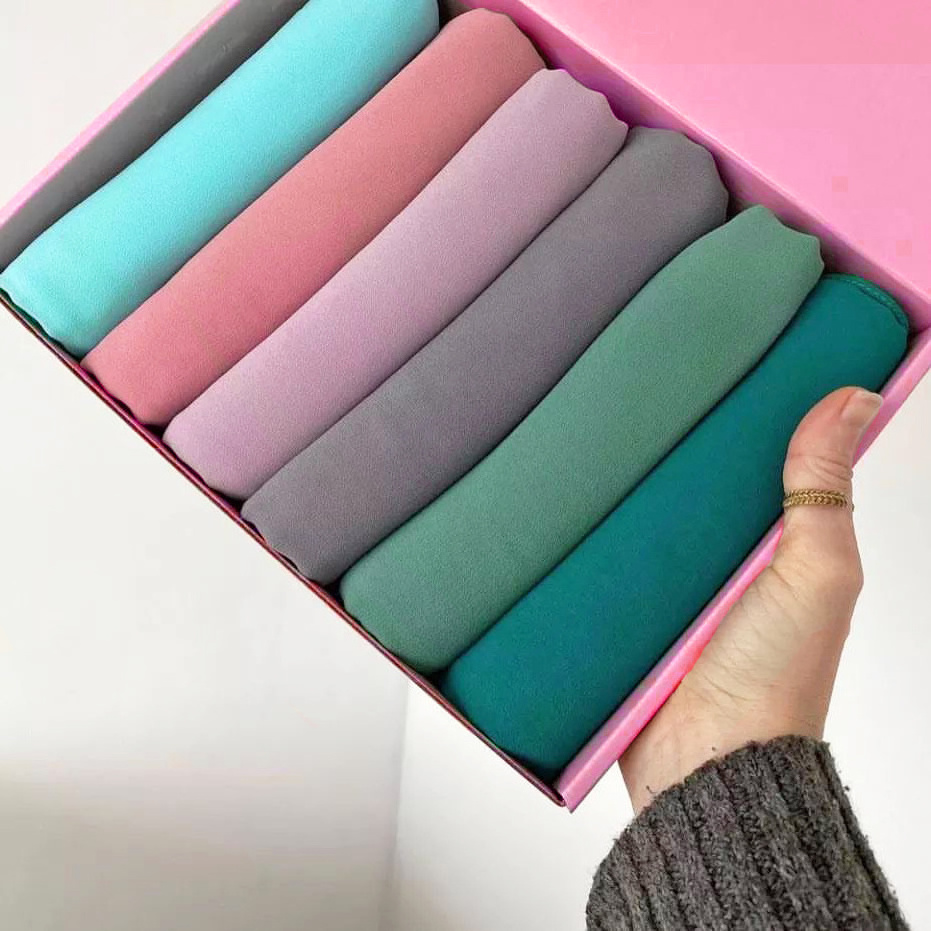 Chiffon scarf women hijab muslim Solid Color Plain Chiffon Hijab 6pcs/box wholesale