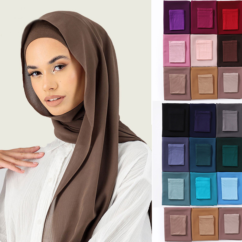 Two piece set Chiffon hijab and matching Undercap chiffon scarf with Matching underscarf scarves shawls for women