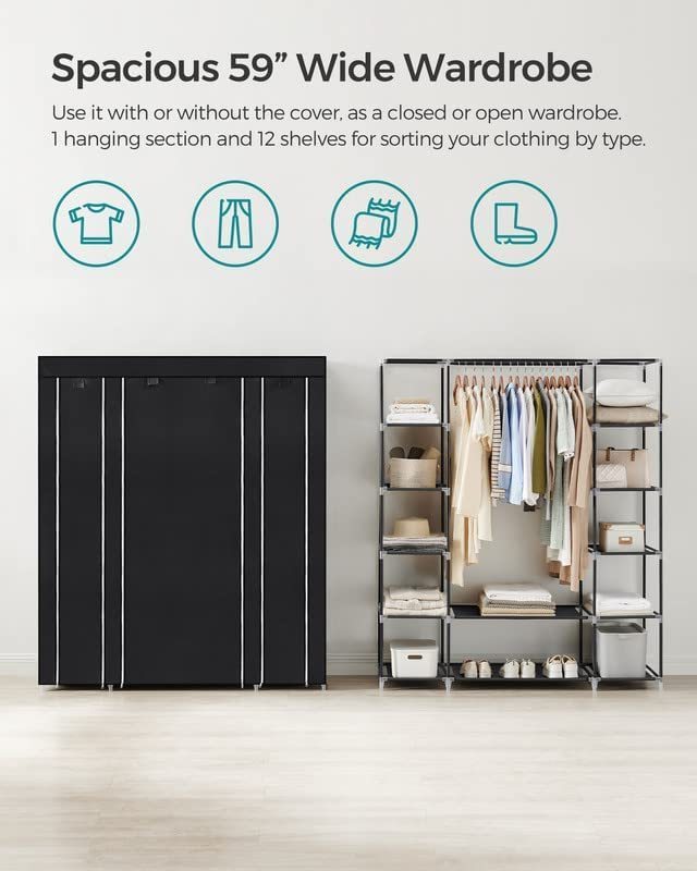 Non-woven fabric modern bedroom portable customized cheap simple wardrobe storage rack clothes organizer