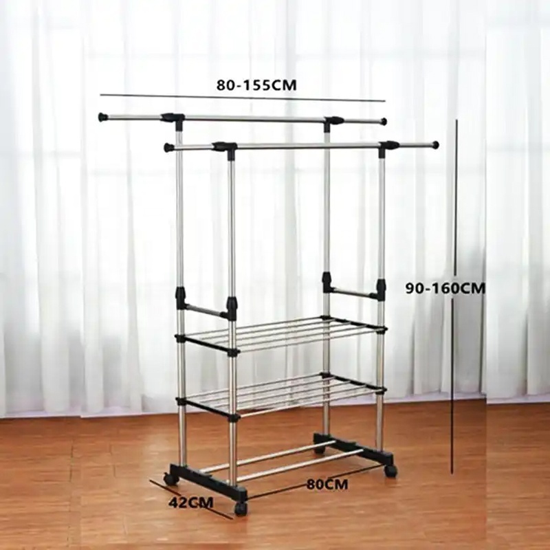 Collapsible Shoes Clothes Dryer Rack Double-deck Clothes Display Rack For Clothing Shop