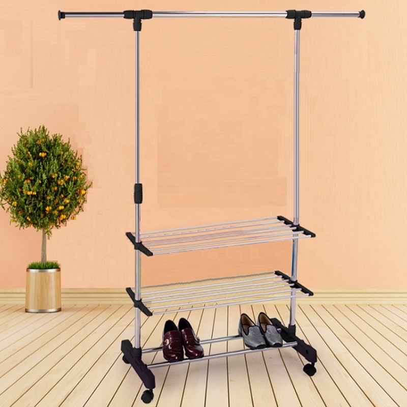 2024 Stretchable Vertical Clothes Hanger And Shoe Rack Rack Standing Hangers Home Use