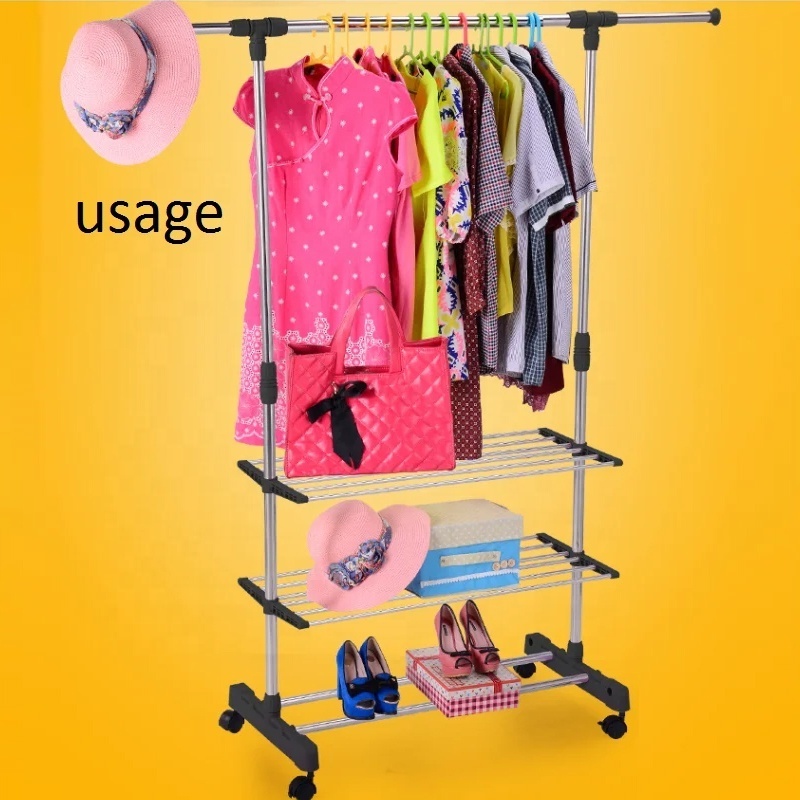 2024 Stretchable Vertical Clothes Hanger And Shoe Rack Rack Standing Hangers Home Use