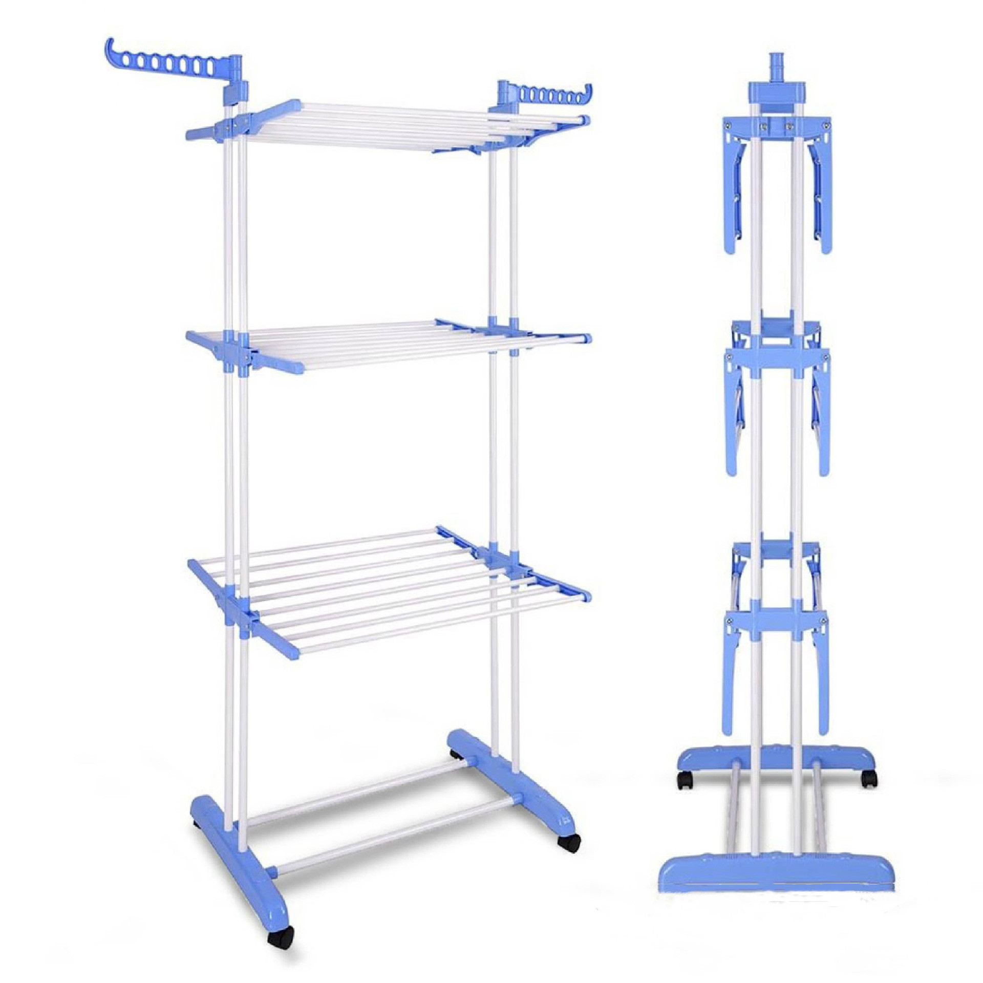 Easy to Fix and Move 3 tier foldable clothes airer steel Iron folding towel racks clothes drying Collapsible Laundry Hanger