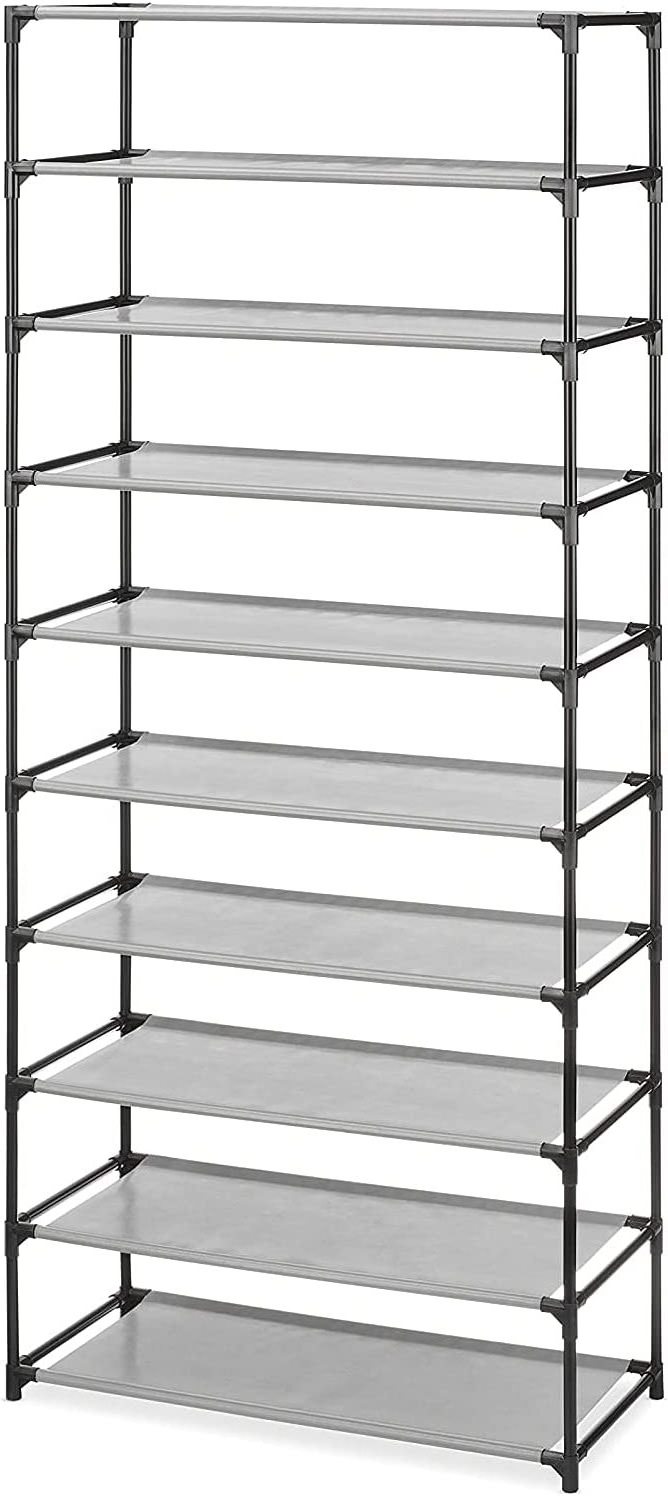 Efficiency Free Standing Reinforced Metal Strengthened connectors Rectangular light weight 10 tiers Shoe Shelf Storage Organizer