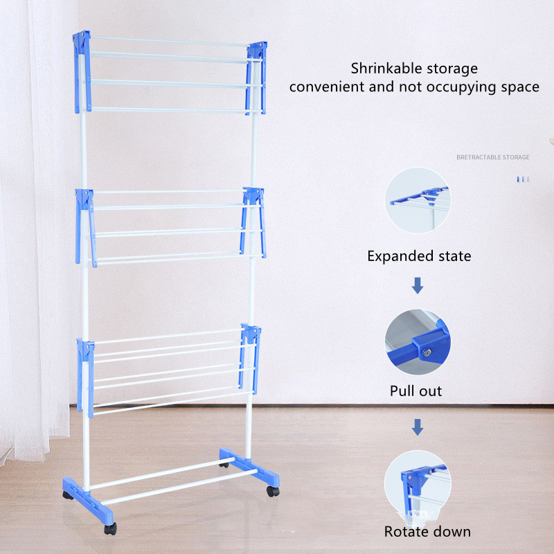 Easy to Fix and Move 3 tier foldable clothes airer steel Iron folding towel racks clothes drying Collapsible Laundry Hanger