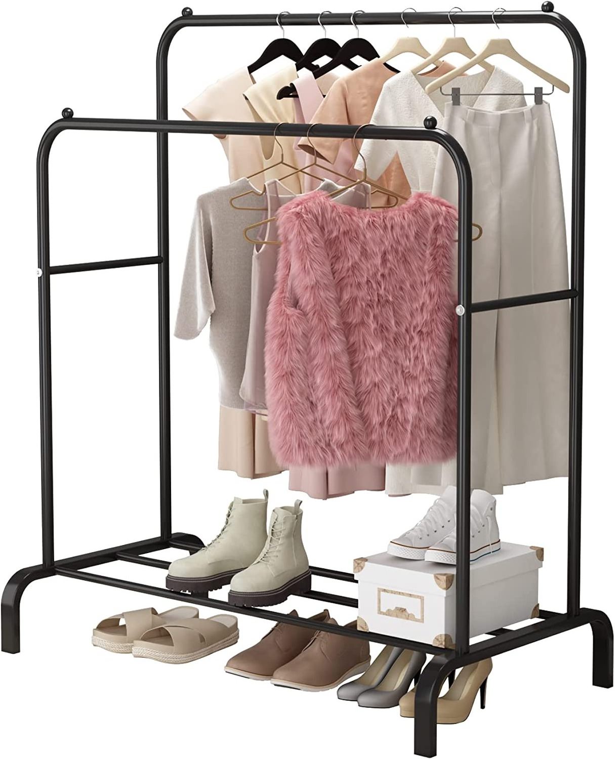 Versatile Double Pole Clothes Rack Home Use Living Room Bedroom Coat Rack Garment Rack