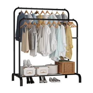 Versatile Double Pole Clothes Rack Home Use Living Room Bedroom Coat Rack Garment Rack