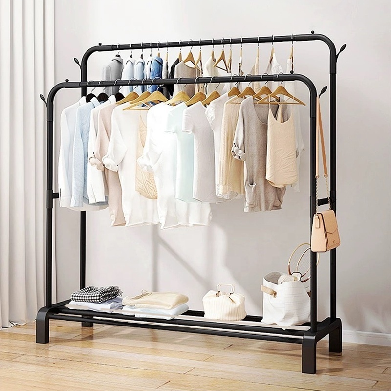 Top-ranked Products Living Room Bedroom Coat Rack Durable Double Pole Clothes Garment Rack