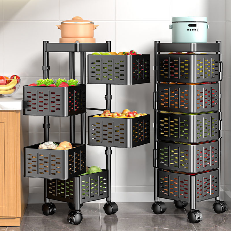 Black universal mobile folding storage rack kitchen oil proof seasoning storage rack multi-layer storage rack