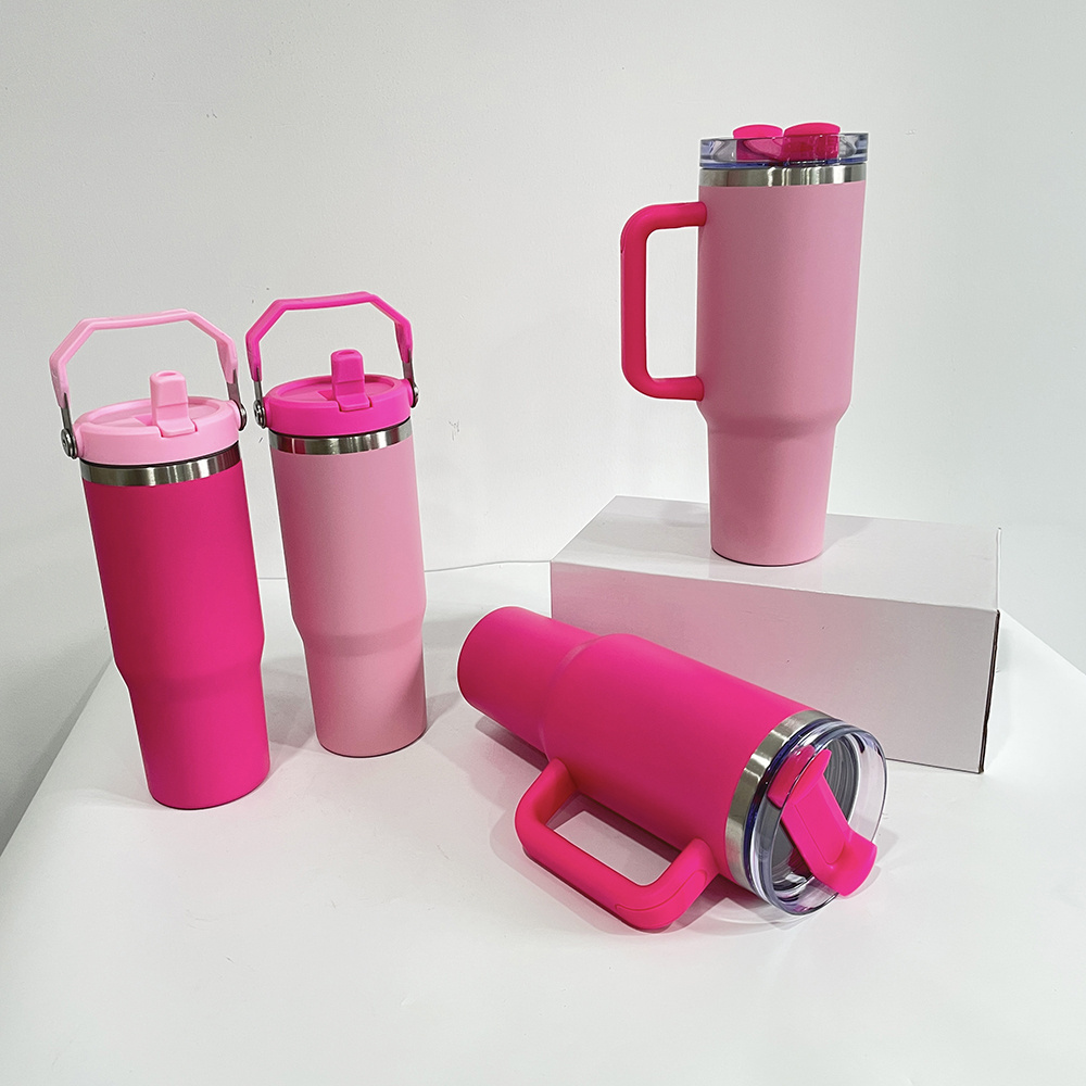 USA warehouse powder coated flamingo pink 40oz tumbler Leak proof pink 40oz quencher tumbler for laser engrave