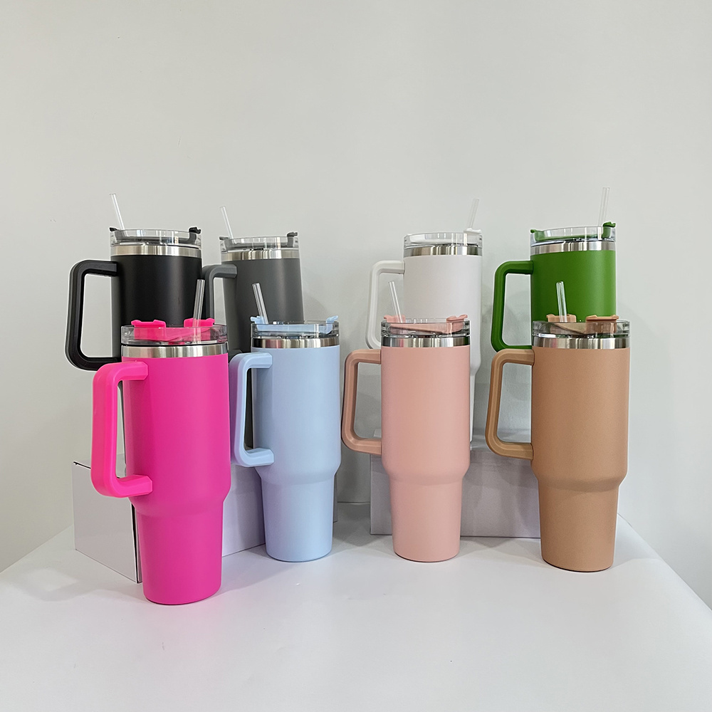 powder coated doubled walled stainless steel coffee beer travel  mug Gifts BPA free vacuum insulated 40oz tumbler with handle