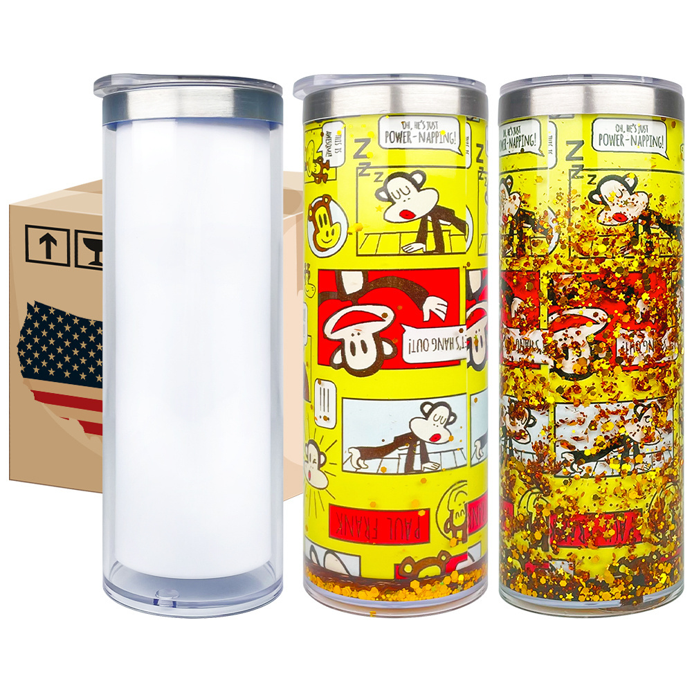 USA warehouse 20oz White sublimation blanks DIY  snow globe 304 stainless steel straight storyboard snow globe skinny tumbler