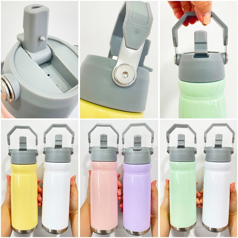 Double walled stainless steel 22oz flip straws kids tumbler children water bottles for Dye Sublimation Heat Press