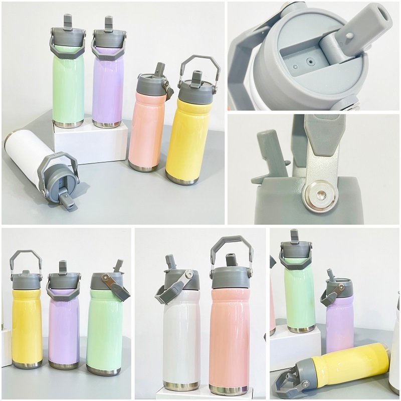 Double walled stainless steel 22oz flip straws kids tumbler children water bottles for Dye Sublimation Heat Press