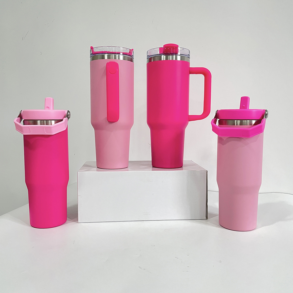 USA warehouse powder coated flamingo pink 40oz tumbler Leak proof pink 40oz quencher tumbler for laser engrave