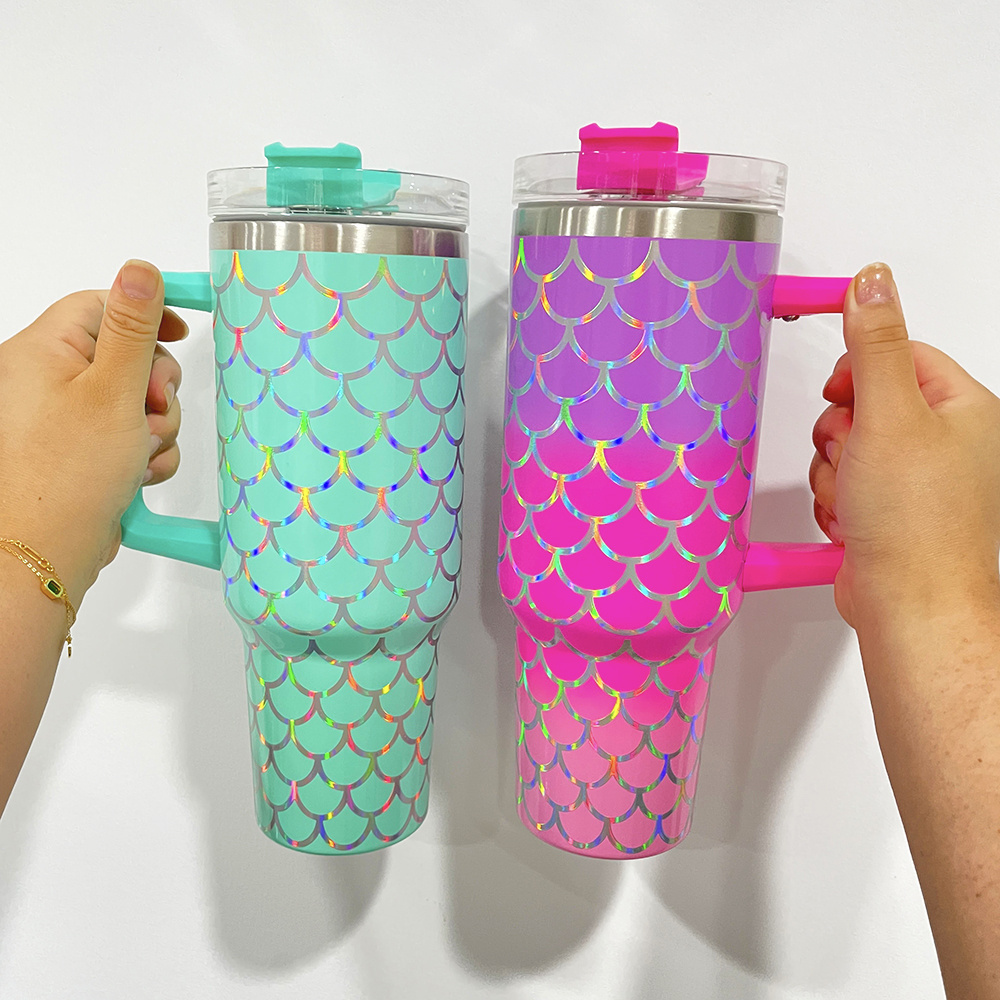 40oz Fish Scale Gradient Vacuum Cup Vacuum Insulated Travel Coffee Mug 40oz travel mugs solid colors mermaid tumbler