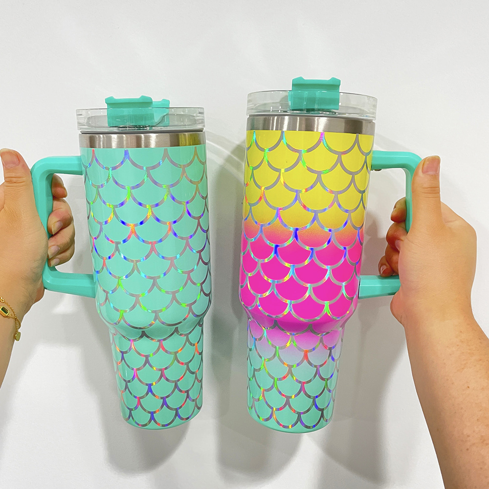 40oz Fish Scale Gradient Vacuum Cup Vacuum Insulated Travel Coffee Mug 40oz travel mugs solid colors mermaid tumbler