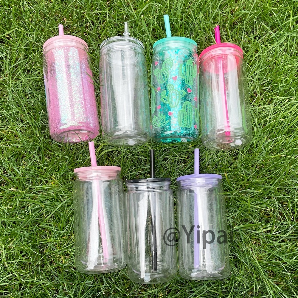 USA warehouse BPA free pre drilled 10oz 15oz double wall  plastic Acrylic snow globe kids sport water bottle kids cups tumblers