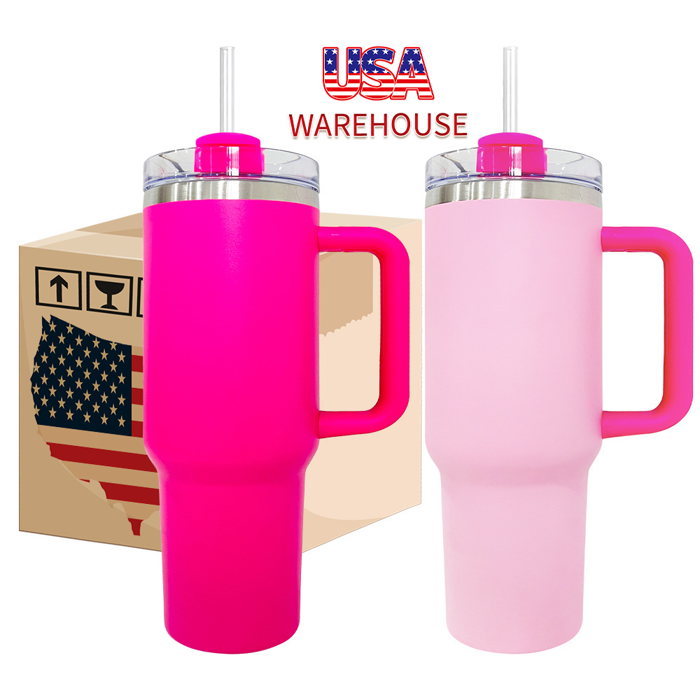 USA warehouse powder coated flamingo pink 40oz tumbler Leak proof pink 40oz quencher tumbler for laser engrave